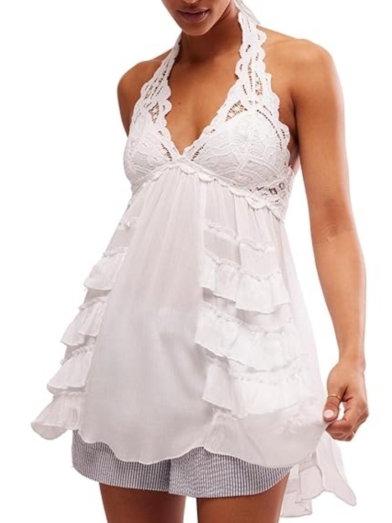 Fp One Other - Free People One Lace Halter Ruffle Babydoll Chemise in White